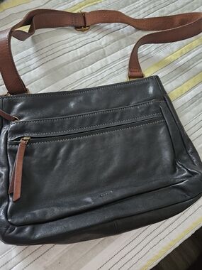 Fossil Black Interior Zip Pouch with Embossed Logo